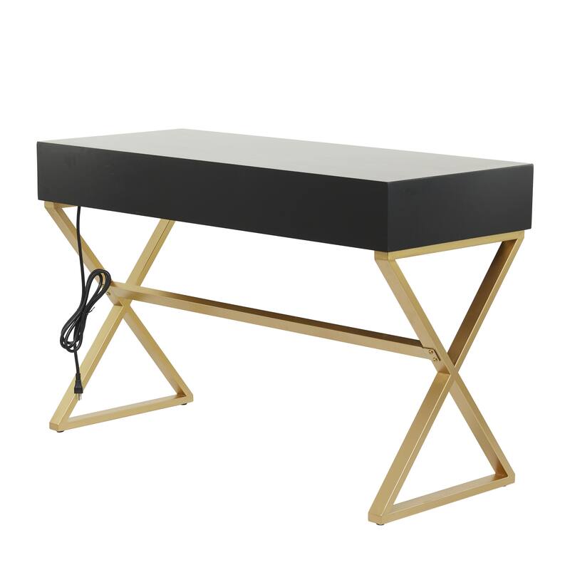 Wooden 3 Drawers Desk with Outlet - Black - Roche River Decor