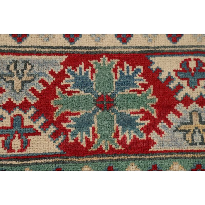 Hand Knotted Oriental 100% Wool Carpet Traditional Geometric Beige & Ivories Kazak Area Rug - 8' 0'' X 5' 8''