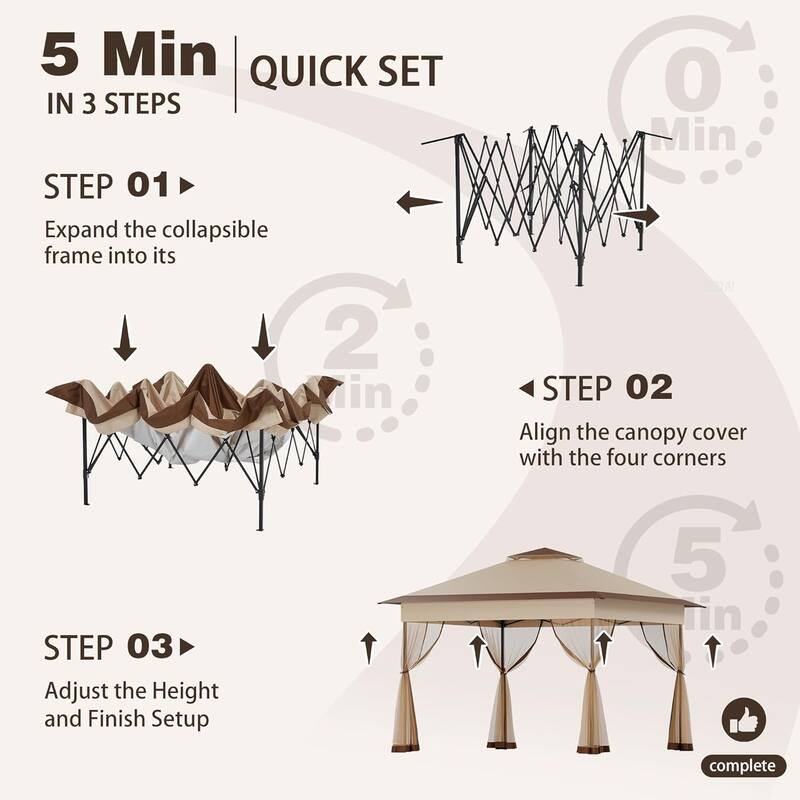 Bezseller 11' x 11' Pop -up Gazebo Tent with Mosquito Netting, Outoor Canopy Tent for Patio Garden Backyard Party
