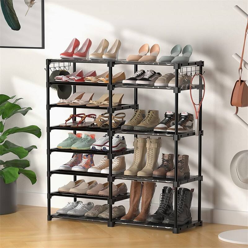 8-Tier Shoe Rack Storage Organizer - 16"D x 8"W x 6"H - Black