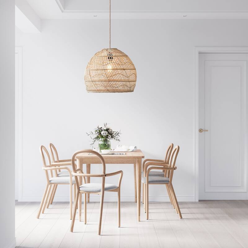 Santana Rattan Pendant Light - Natural Dome 1-Light Handwoven Light Fixture For Modern, Contemporary, Farmhouse Room Decor