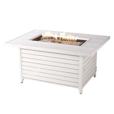 Rectangular 48 in. x 36 in. Aluminum Propane Fire Pit Table, Glass Beads, Two Covers, Lid, 55,000 BTUs - N/A