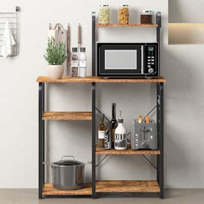 4-Tier Kitchen Baker's Rack Utility Microwave Stand with 5 Hooks
