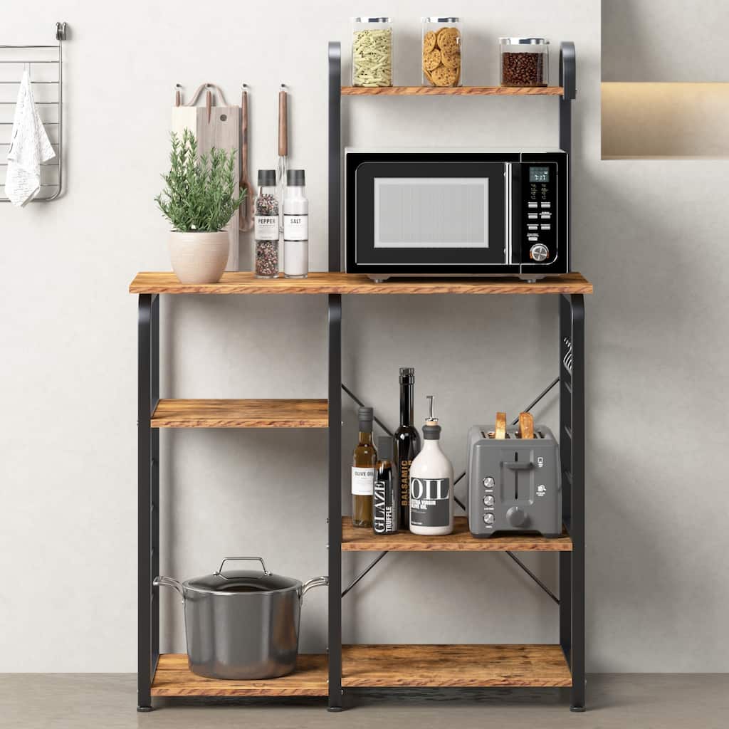 4-Tier Kitchen Baker's Rack Utility Microwave Stand with 5 Hooks