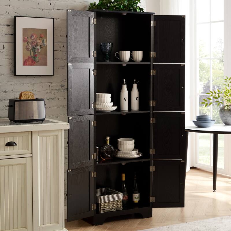 Tall Storage Cabinet Pantry Cabinet with 8 Doors, Corner Cabinet Side Cabinet Hallway Cabinet for Kitchen
