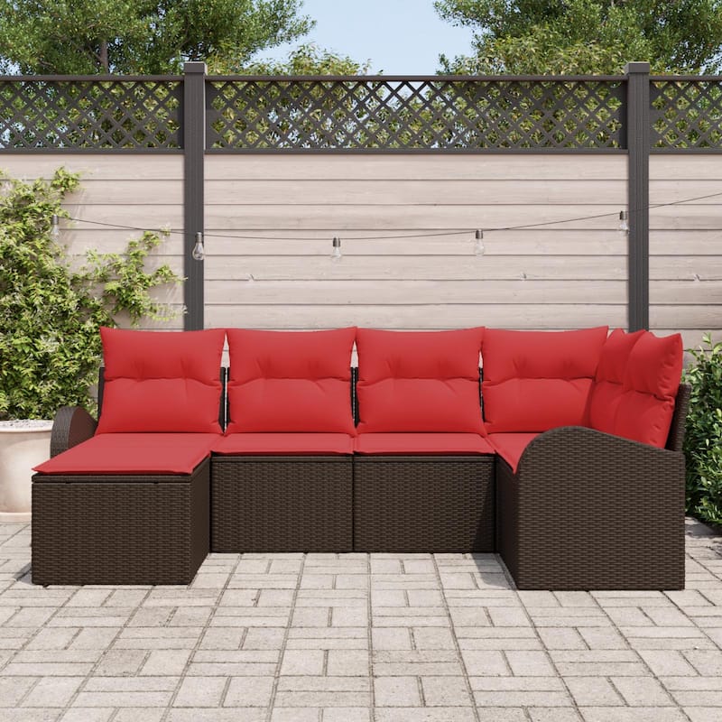 vidaXL 6/7 Garden Sofa Set with Cushions Black/Brown/Grey Poly Rattan - 92.1 x 48.8 x 27.2