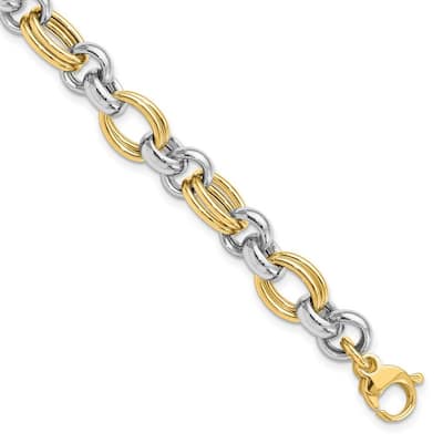 Curata 8.23mm 14k Two tone Gold Polished Link Bracelet 7.5 Inch