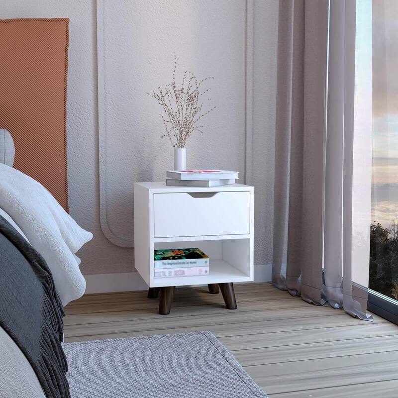 Crail 19" Tall Nightstand with One Drawer Storage Cabinet - White