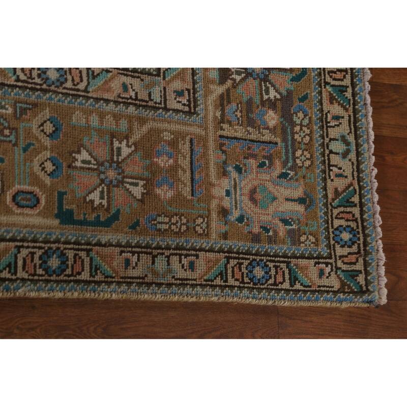 Geometric Tabriz Vintage Area Rug Hand-Knotted Wool Carpet - 6'8" x 9'7"