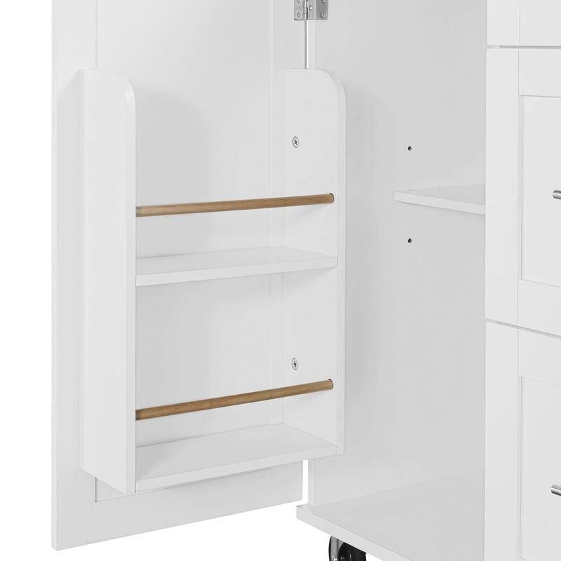 Rubberwood Kitchen Cart with Internal Storage Rack, Spice Rack, 2 Slide-Out Shelf, and 3 Drawer