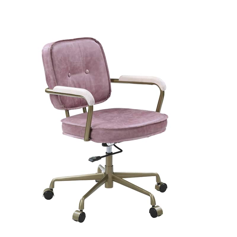 Pink Top Grain Leather Office Chair