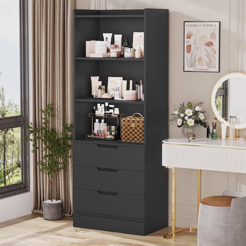 Kitchen Storage Cabinet Bookcase 3 Drawers Open Shelves