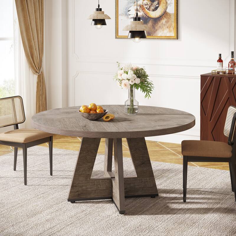 47-inch Round Dining Table Wood Dinner Table for 4-6 People - Grey