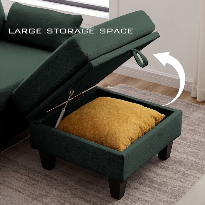 Modular Sectional Sofa Couch L Shaped With Chaise Storage Ottoman and Side Bags For Living Room