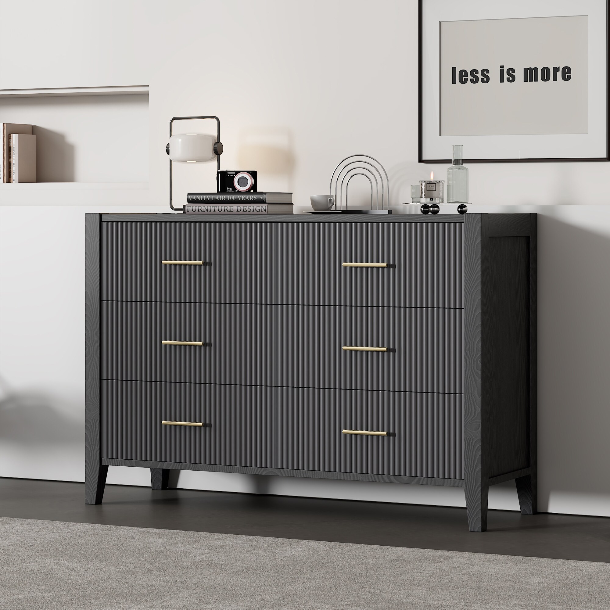 6 Drawer Dresser with Metal Handle,Storage Cabinet with Vertical Stripe Finish Drawer, Black - Bed Bath & Beyond - 40340459 6 Drawer Dresser with Metal Handle,Storage Cabinet with Vertical Stripe Finish Drawer, Black - Bed Bath & Beyond - 40340459