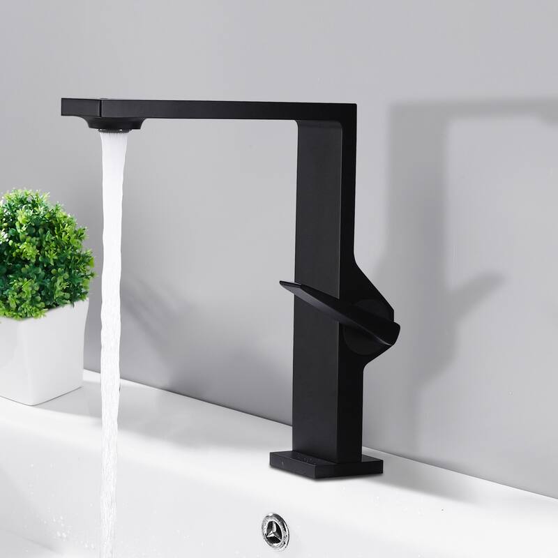 Single Hole Brushed Gold Bathroom Faucets - Over width: 8.66 inches - Black