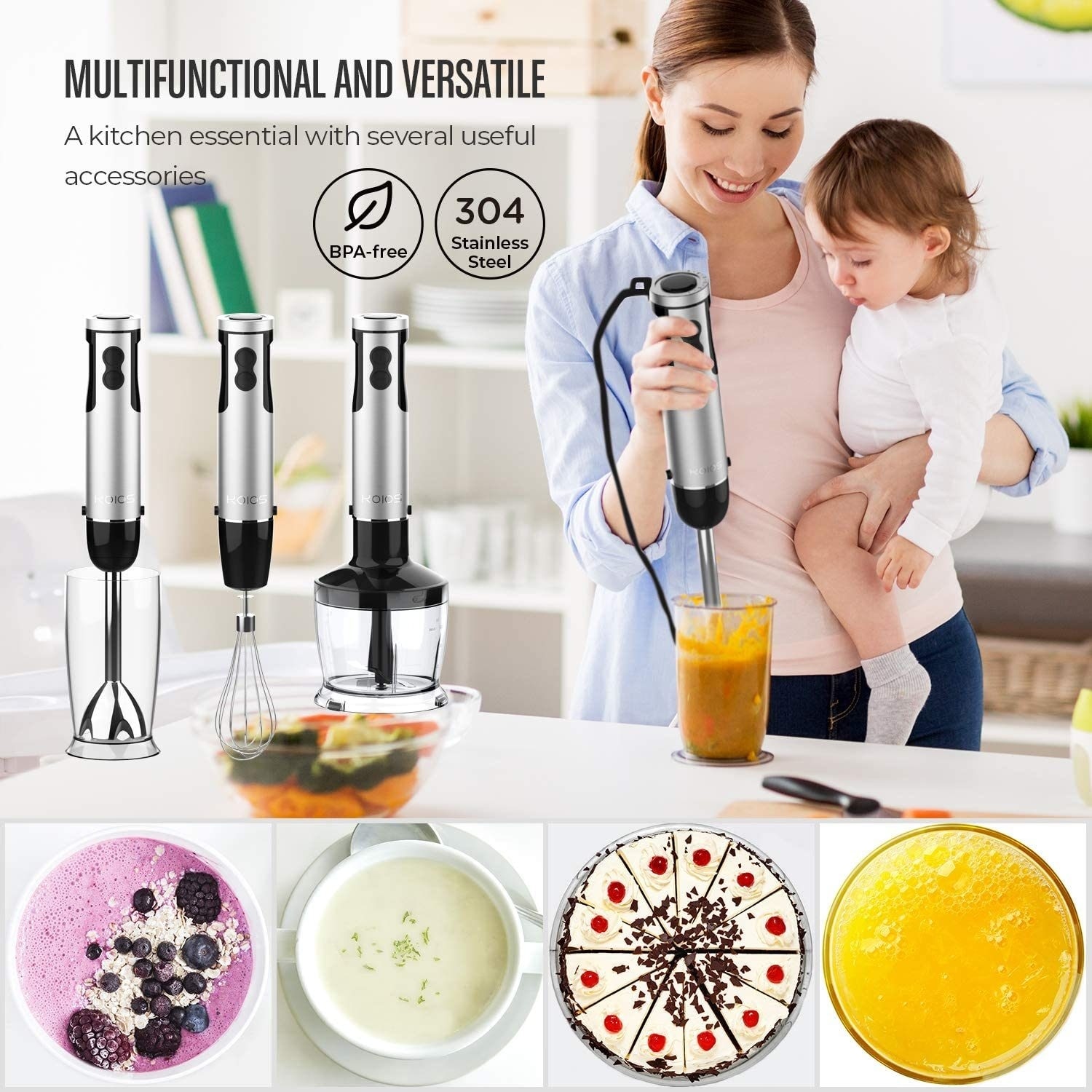 KOIOS 800 Watt Electric 4 in 1 Immersion Hand Blender Kitchen Applianc –  Tuesday Morning