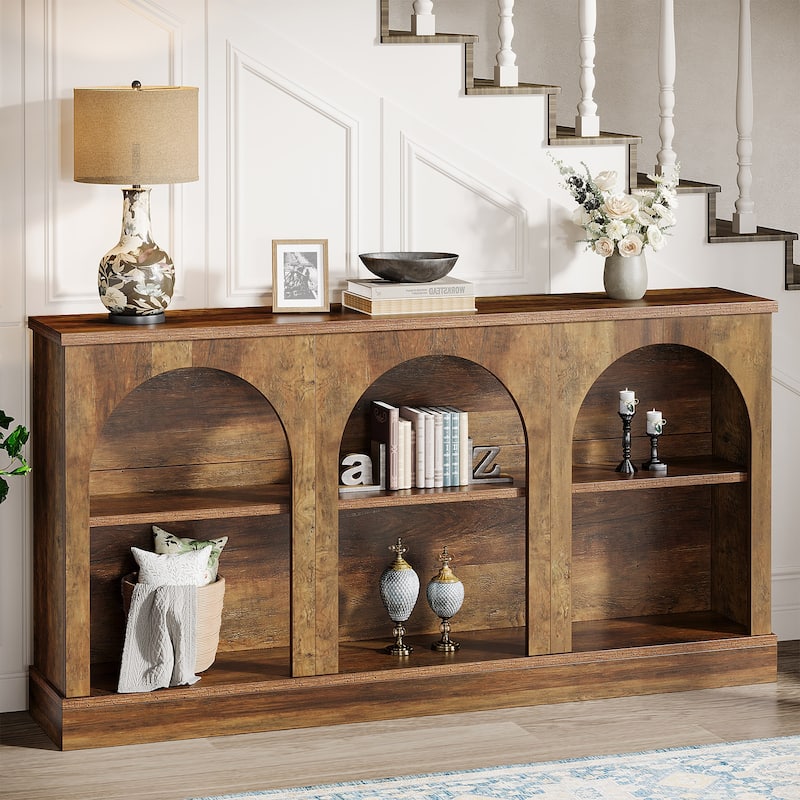 63-Inch Farmhouse Console Table with 3 Tier Storage for Entryway, Living Room - 11.81"D x 62.99"W x 31.5"H - Brown