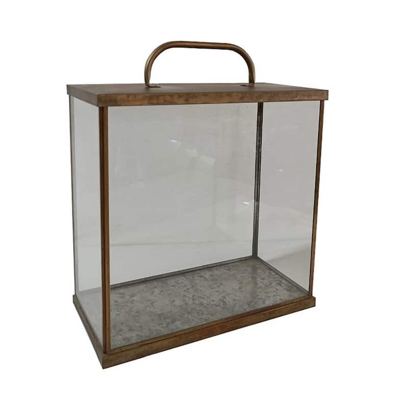 Terrarium Lantern Iron & Glass Aged Antique H 13.4" - AGED ANTIQUE
