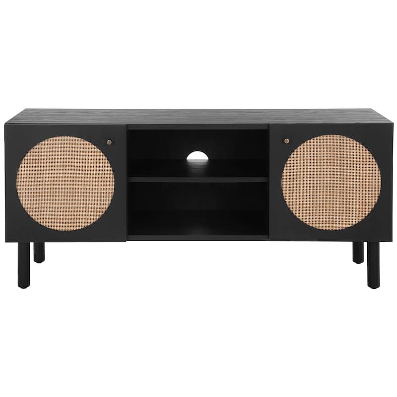 SAFAVIEH Kayleigh 2 Door 2-Shelf Media Stand - 47" W x 16" D x 21" H - 47Wx15Dx21H - Black