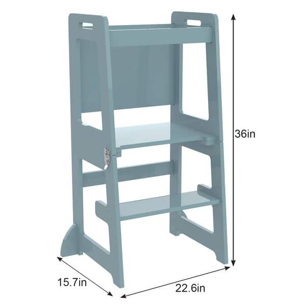 dimension image slide 3 of 4, Date - 4 in 1 Kitchen Tower, Desk, Step Stool and Chalkboard - Natural