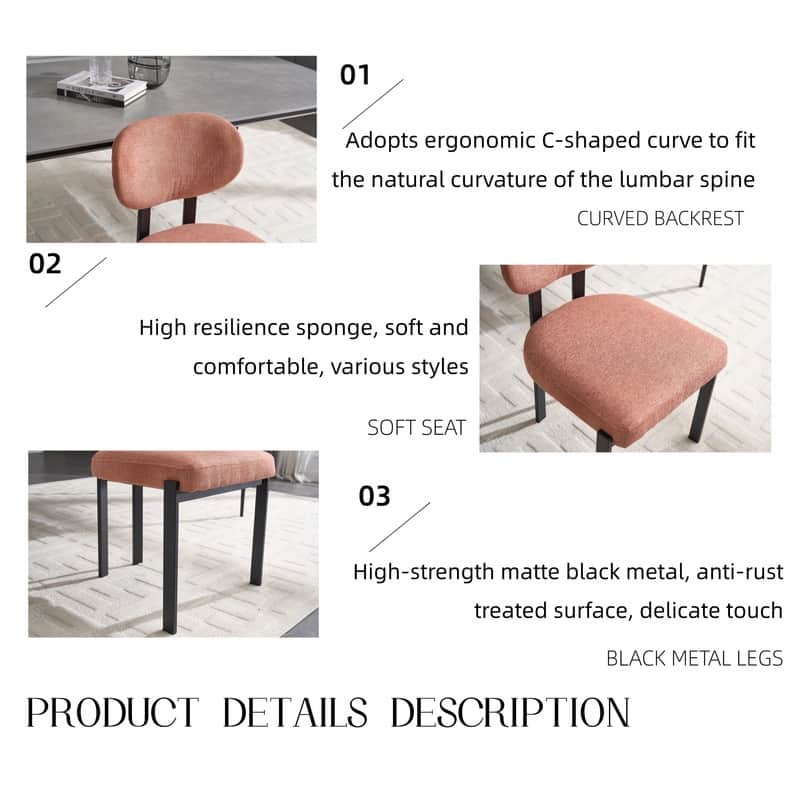 2Pcs Modern Dining Room Chairs Mid-Century Upholstered with Metal Legs