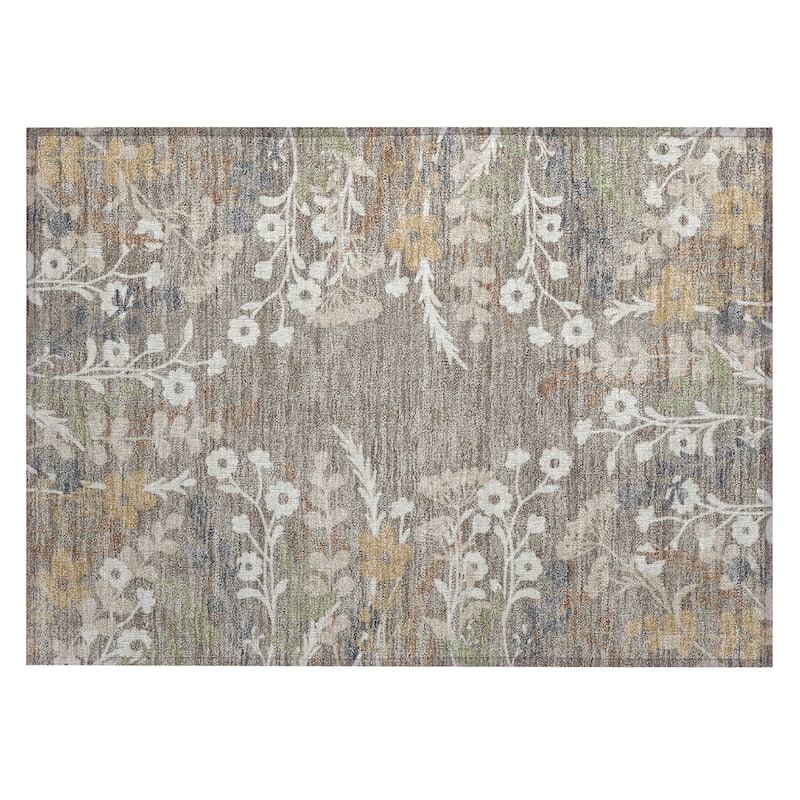 Machine Washable Indoor/ Outdoor Floral Border Chantille Rug