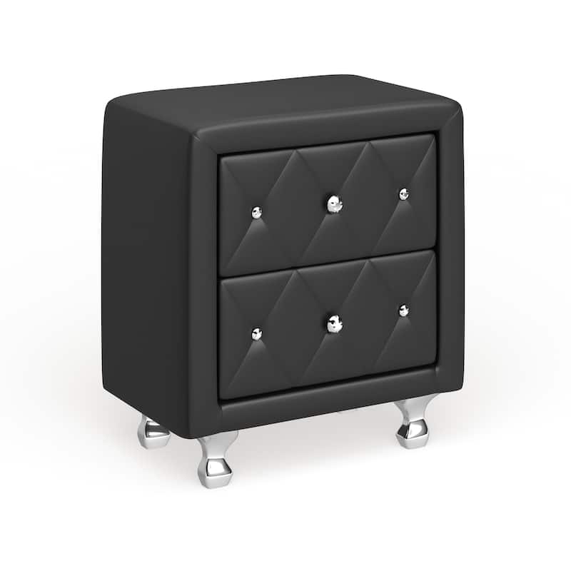 Silver Orchid Porten Crystal Tufted Black Upholstered Nightstand - 2-drawer