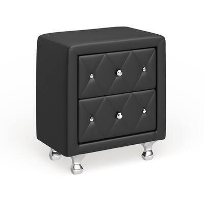 Silver Orchid Porten Crystal Tufted Black Upholstered Nightstand