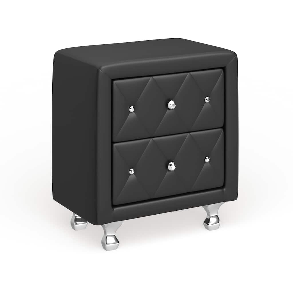 Silver Orchid Porten Crystal Tufted Black Upholstered Nightstand