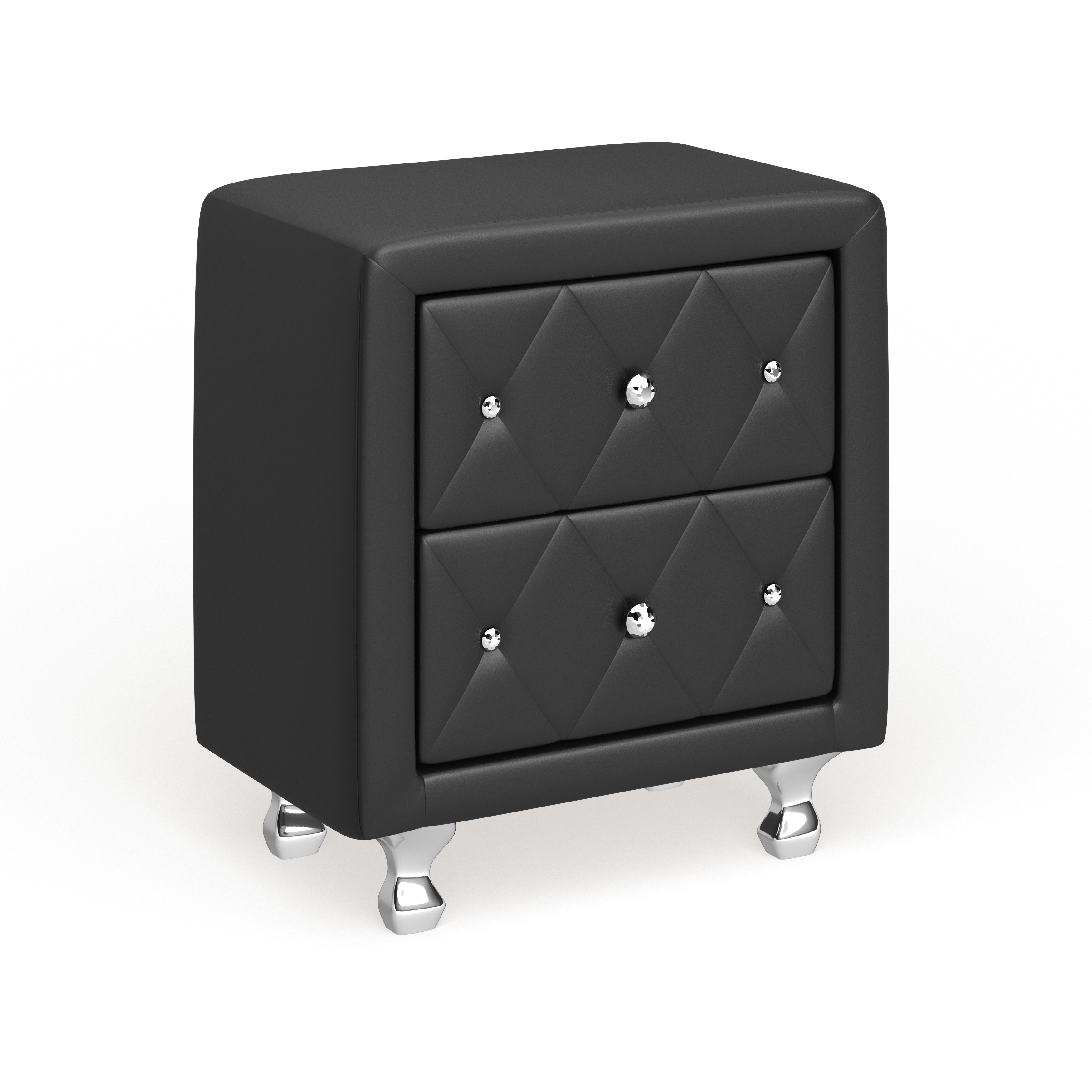Silver Orchid Porten Crystal Tufted Black Upholstered Nightstand