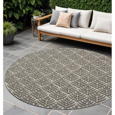 Allusi Garden-Inspired Sun-Resistant Colors Trendy Modern Round Outdoor Rug - 8' Round