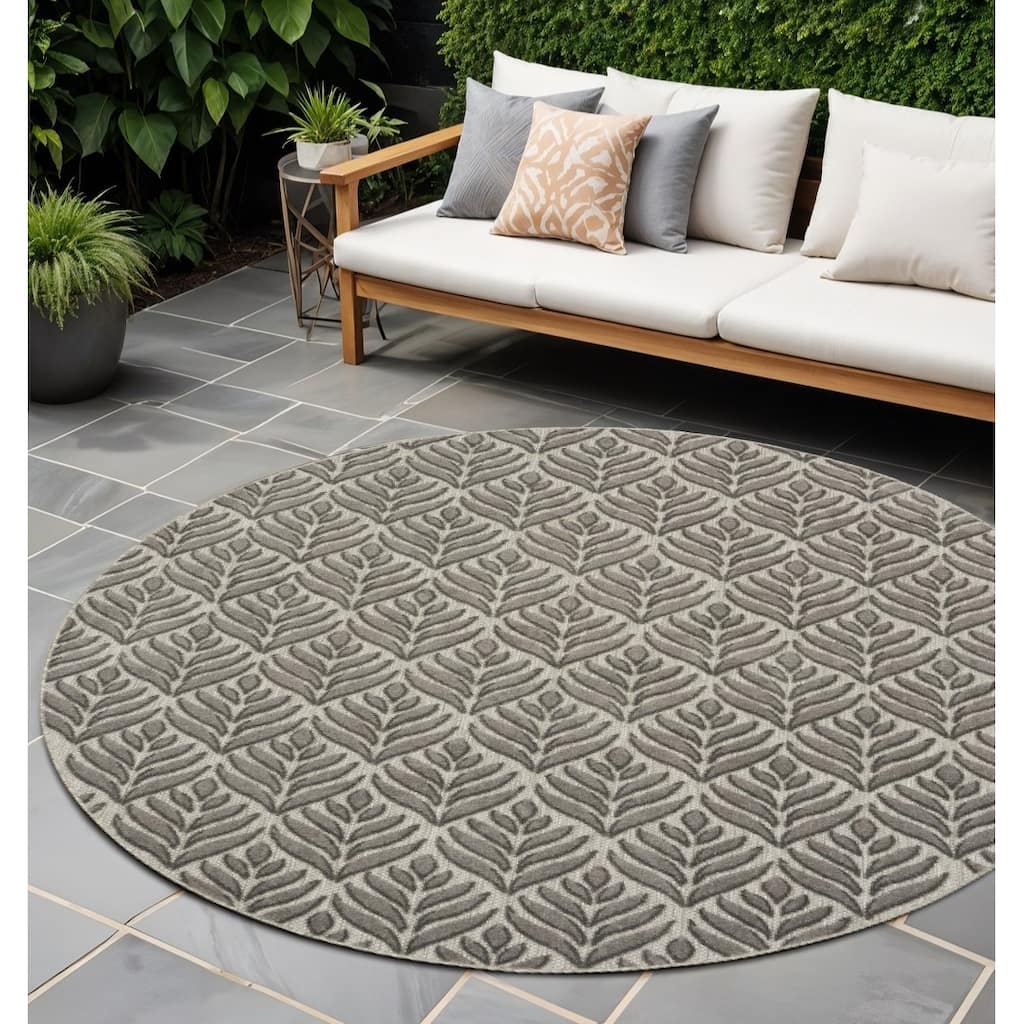 Allusi Garden-Inspired Sun-Resistant Colors Trendy Modern Round Outdoor Rug - 8' Round