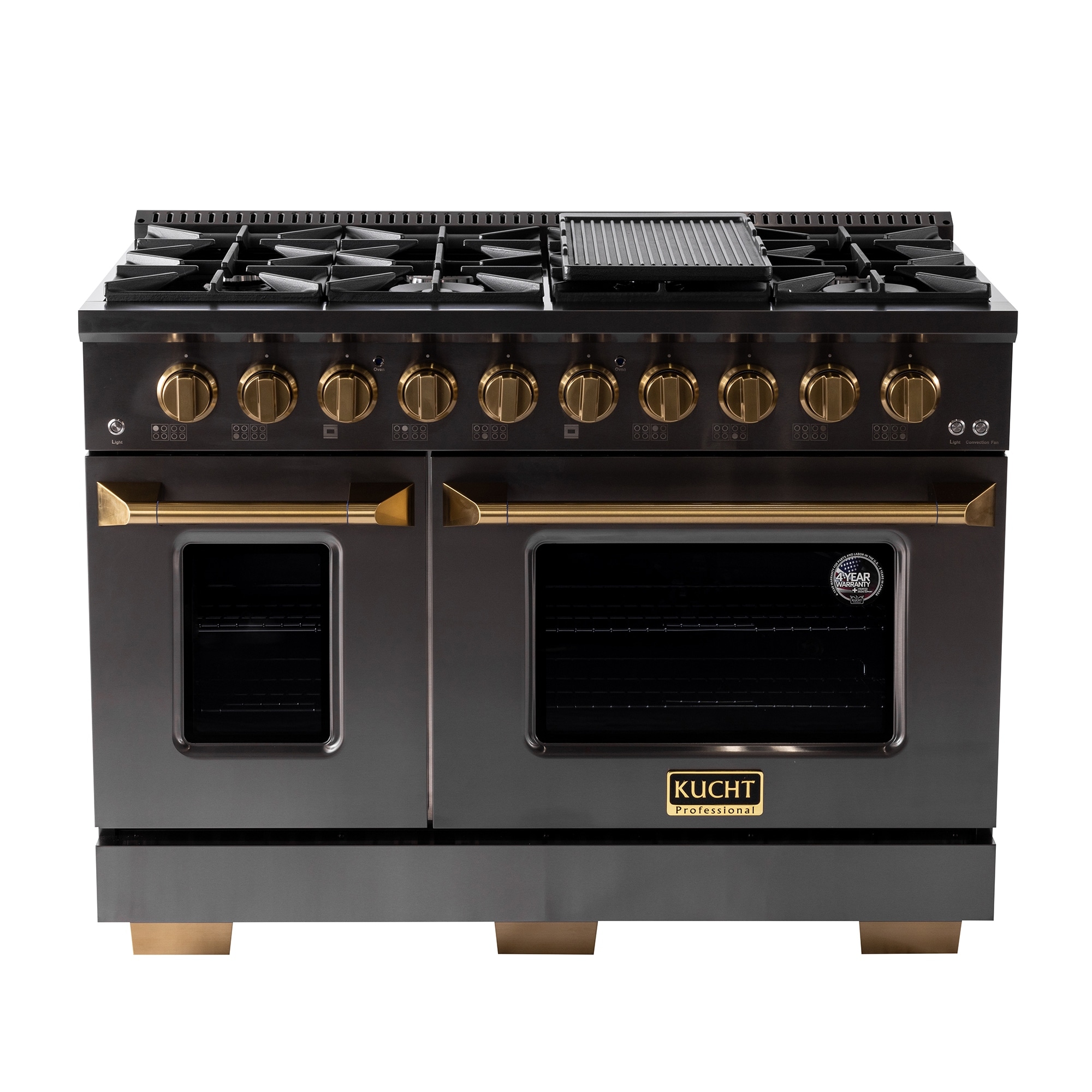 KUCHT Gemstone 48 in. 6.7 cu. ft. Natural Gas Range with Sealed Burners, Griddle/Grill and Two Ovens in Titanium Stainless Steel
