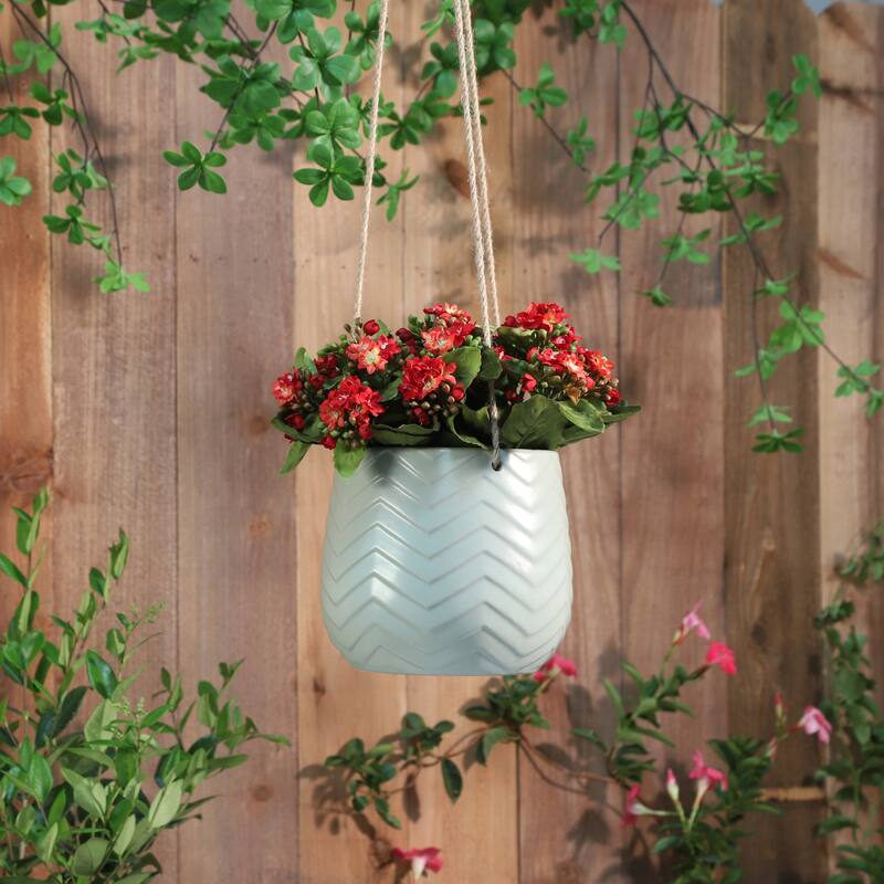 Sagebrook Home Neutral Textured Ceramic Hanging Planter