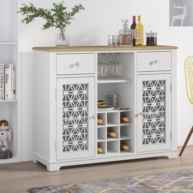 47" Stylish Wine Cabinet with Metal Wine Glass Rack - 47" in Width