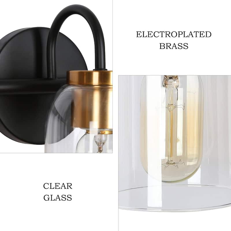 Modern Industrial 3-Light Black Brass Wall Light Clear Glass Vanity Light Fixture for Bathroom