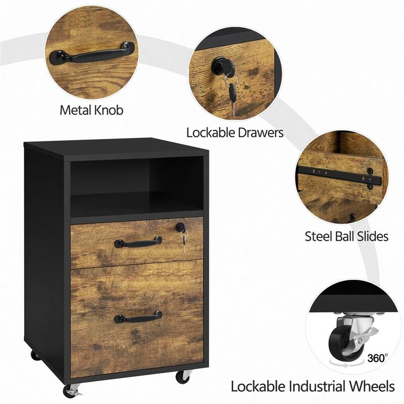 Yaheetech Rolling File Cabinet with 2 Drawers and 1 Open Shelf Filing Cabinet for Home Office