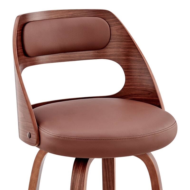 HomeRoots 37" Brown Faux Leather And Manufactured Wood Swivel Counter Height Bar Chair - 18 x 37 x 19