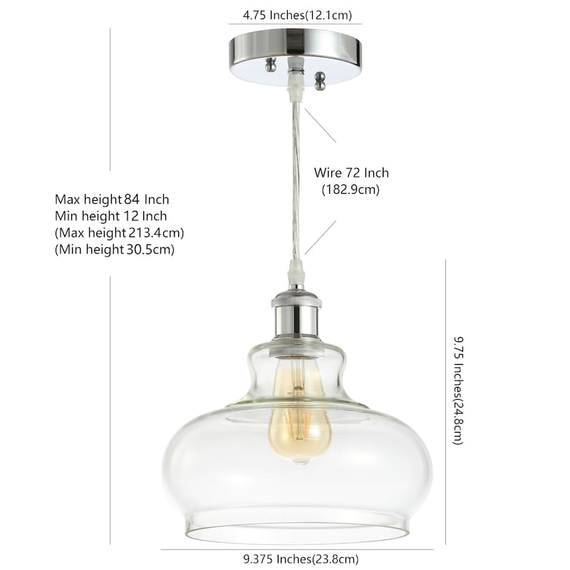 Lila 9.38" Adjustable Iron/Glass Pharmacy LED Pendant, Chrome by JONATHAN Y