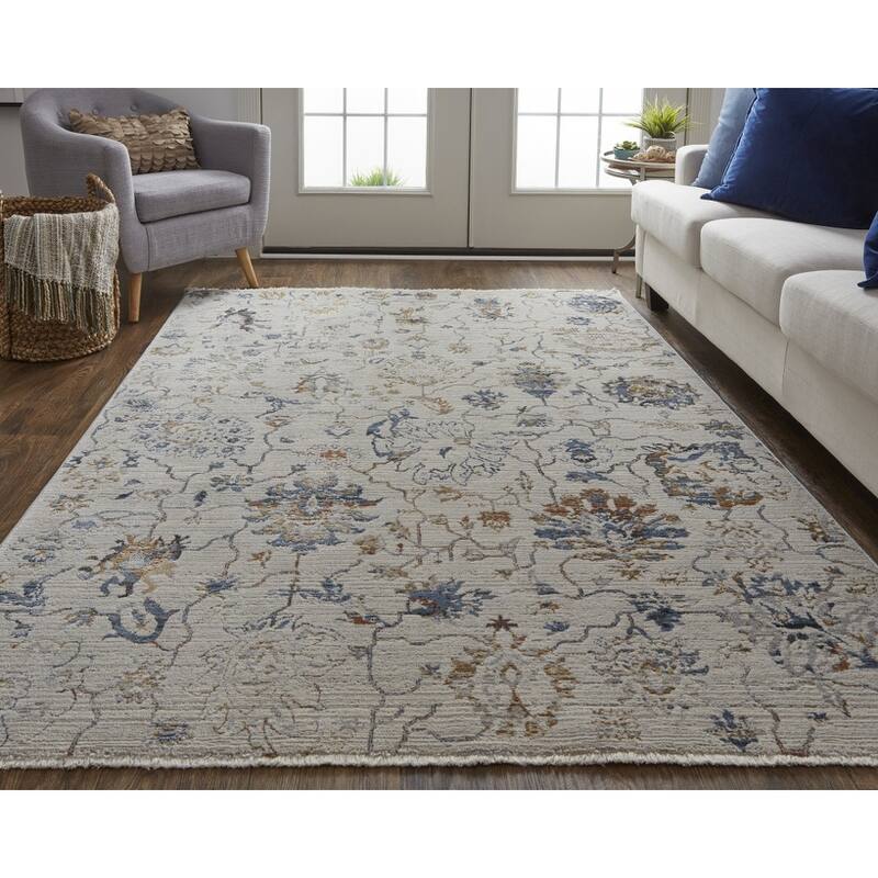 Xewa Power Loomed Distressed Floral Traditional Non Skid with Fringe Area Rug By HomeRoots
