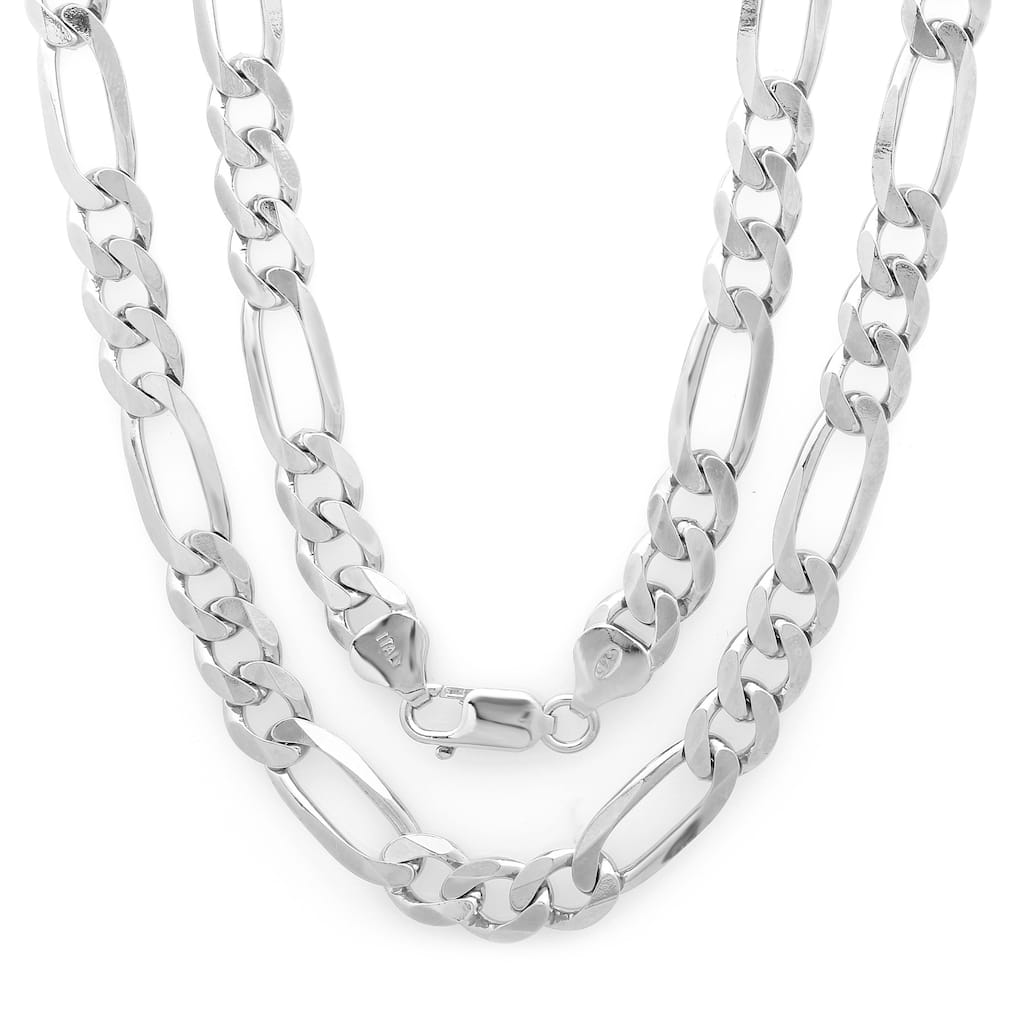 Roberto Martinez Sterling Silver 7.5mm Figaro Chain Necklace (20"-30")