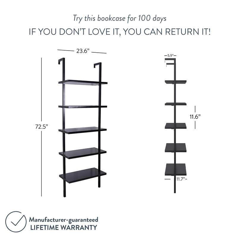 Nathan James Theo 5-Shelf Ladder Bookcase Wood with Metal Frame