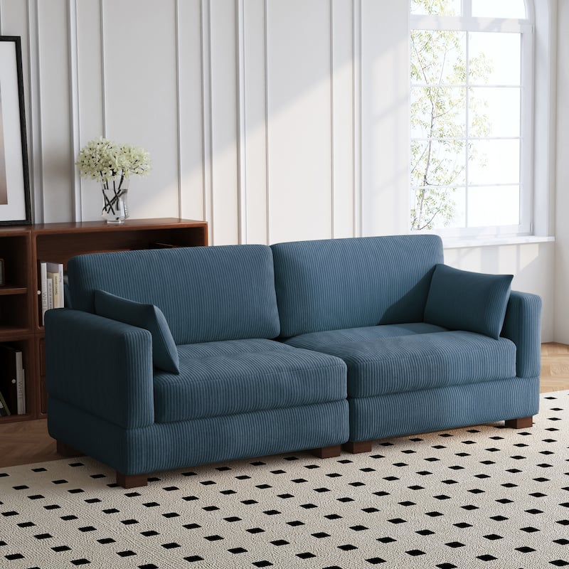 84.5″W Modern Corduroy Couch Modular Sofa - Single Sofa - Navy