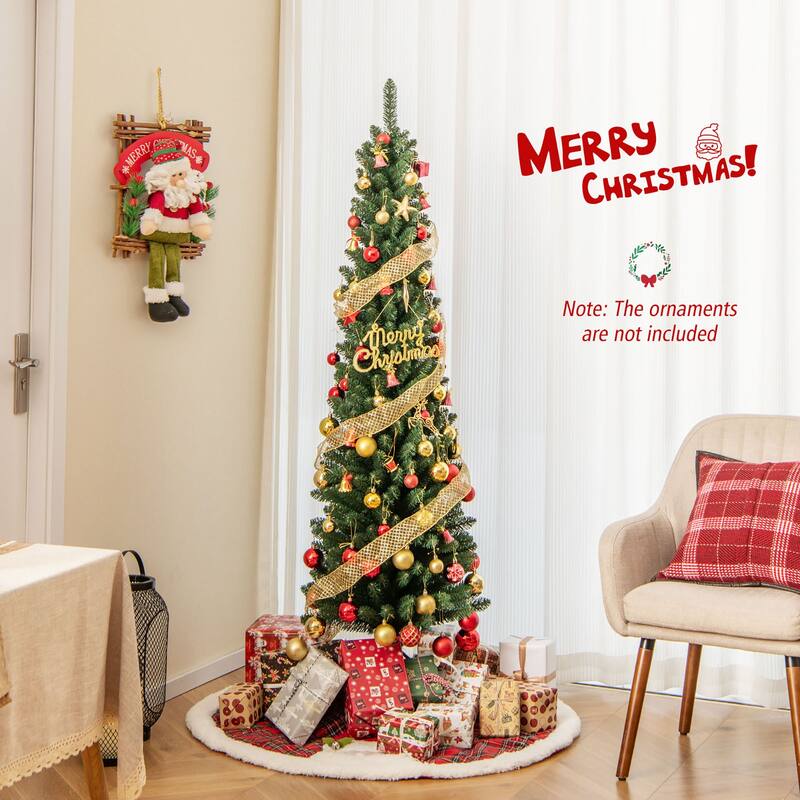 Gymax 5/6 FT Pencil Christmas Tree Artificial Xmas Tree w/ 295/392 - See Details