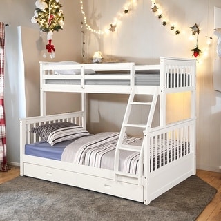 House Bed with Roof Design Twin/Twin House Bunk Bed With Shelves And Drawers,Sturdy Construction Loft Bed-White