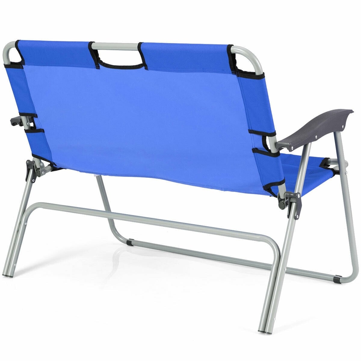 2 person folding camping bench portable double chairblue