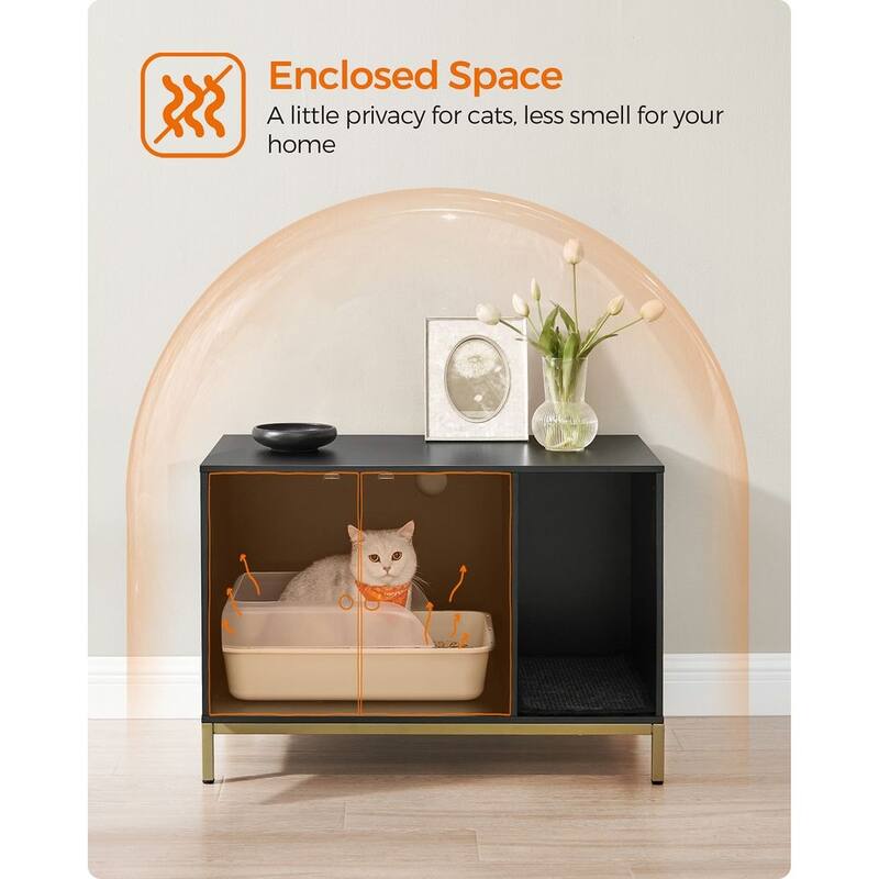Wooden Enclosed Cat Litter Box Cabinet with Storage and Ventilation