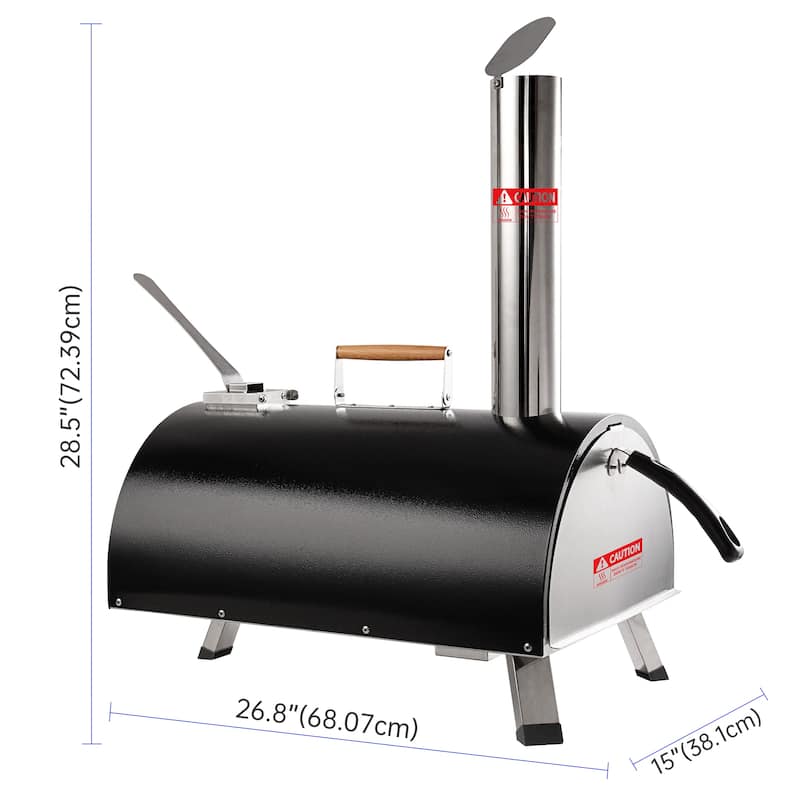 Outdoor Portable Automatic Rotatable Wood Fired Pizza Ovens,with Built-in Thermometer Pizza Cutter Carry Bag
