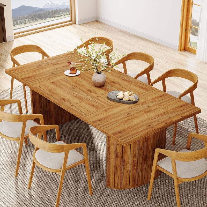 78.7 Inches Brown Wood Dining Table Kitchen Table for 8 People